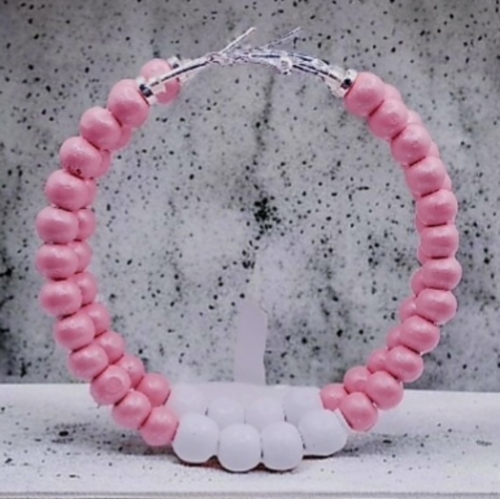 Hoop earrings with natural wooden beads, large hoop earrings - Picture 8 of 8